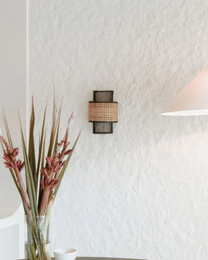 Tiered Tall Rattan Wall Light