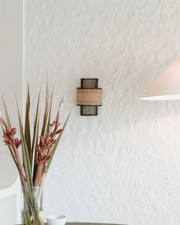 Tiered Tall Rattan Wall Light
