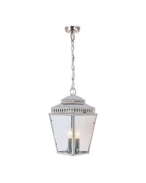 Traditional hanging lantern with glass cover on a white background