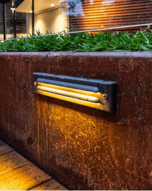 Sleek Rectangular Brass Grooved Step Light