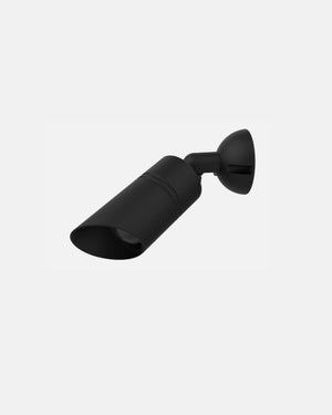 Black outdoor spot light on a light gray background