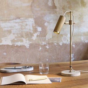 Adjustable Spotlight Table Lamp | Antique Brass Travertine Base | Lighting Collective