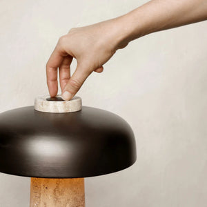 Curved Aluminium and Travertine Table Lamp | Reverse