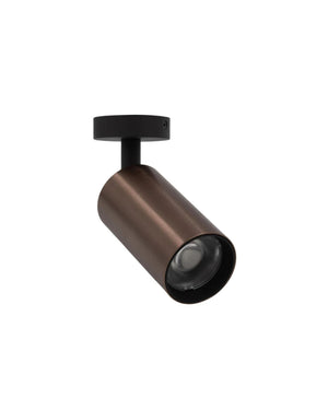 Aluminium Adjustable Ceiling Spotlight in brushed bronze with black trim and canopy on white background