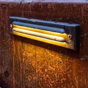 Sleek Rectangular Brass Grooved Step Light | SALE