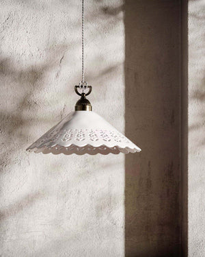 Brass & White Ceramic Traditional Pendant Light in a light off white living room