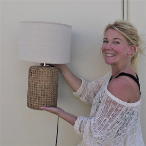 Open Weave Concrete Rattan Table Lamp