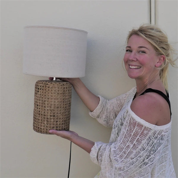 Open Weave Concrete Rattan Table Lamp