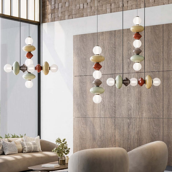 Colourful Stacked Glass Vertical Pendant