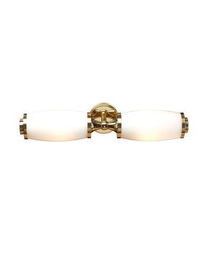 English Tubular Bathroom Double  Light in Polished Brass and Opal Glass