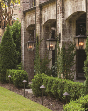 Exterior Bronze Scroll Arm Wall Light in Bronze & Glass