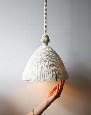 Fossil Coral Cone Hanging Pendant | XX Large | 3 Beads | White Rope