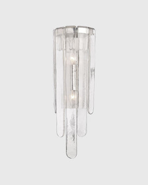 Clear glass wall sconce on a light gray background