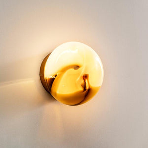 Hand-Blown Marbled Orb Light | Marble | Large 140mm Brass | Lighting Collective