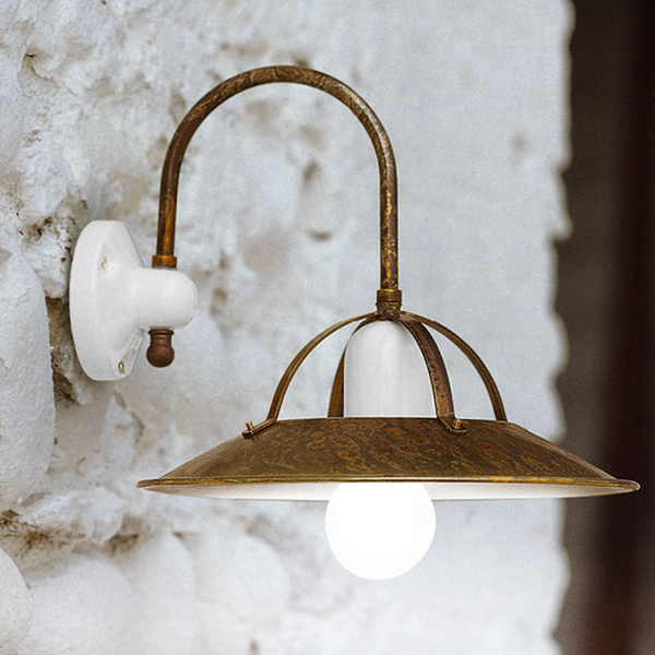 Brass and White Glazed Ceramic Wall Light