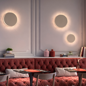 Circular Beige Cotton Thread Wall Lights both sizes in a restaurant