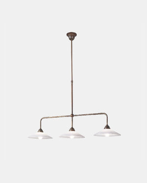 Italian Brass & Glass Linear Pendant Light | Three Lights