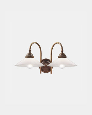 Italian Brass & Glass Two Light Wall Light