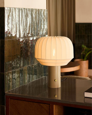 Knitted Stretched Fabric Table Lamp in a mid-century style home | Lighting Collective