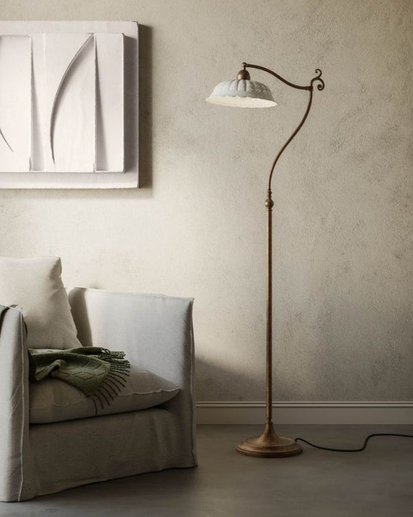 Antique Brass & Ceramic Floor Lamp