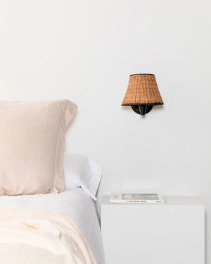 Black and Natural Rattan Wall Light | Lighting Collective