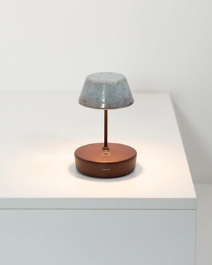 Ceramic & Aluminium Portable Table Lamp | Corten Base | Light Blue Sand Shade | Lighting Collective