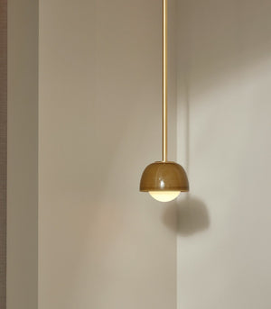 Ceramic Bowl Suspended Rod Pendant | Terra | Chartreuse | Brass | Lighting Collective