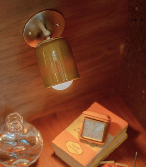 Ceramic Short Extended Wall Light | Terra | Chartreuse | Nickel | Lighting Collective