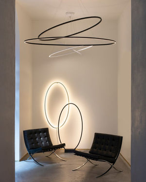 Contemporary Ring Double LED Pendant Light | Ellisse | Large Black & Small White