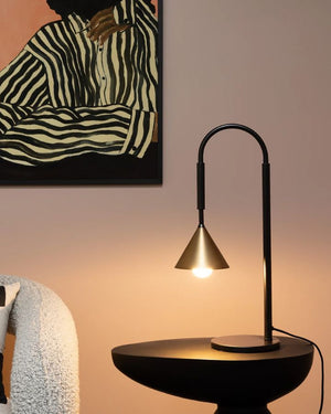 Curved Arm Table Lamp | Brass & Black