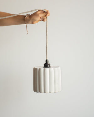Small Fluted Concrete Pendant Light | Bone White | Lighting Collective