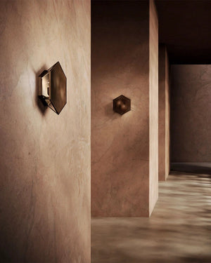 Geometric Mesh Wall Light with Diamond shape placed in a corridor