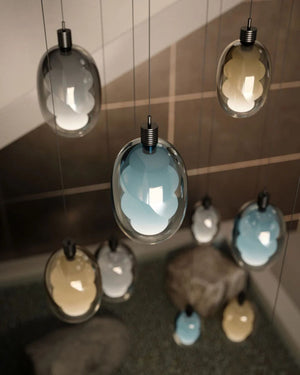 Hand-Blown Abstract Glass Pendant | Black Metal | Amber | Sky Blue | Smoke | Lighting Collective