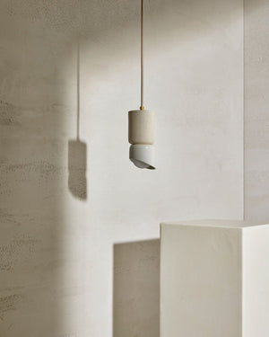 Handmade Ceramic Cylindrical Pendant | Terra | Vanilla Bean | Brass | Lighting Collective