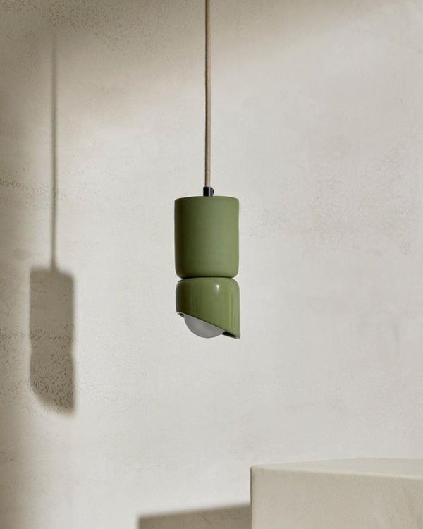 Handmade Ceramic Cylindrical Pendant | Sage & Black | SALE