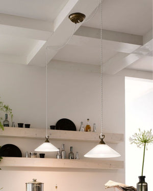 Italian Brass & Glass Two Light Pendant