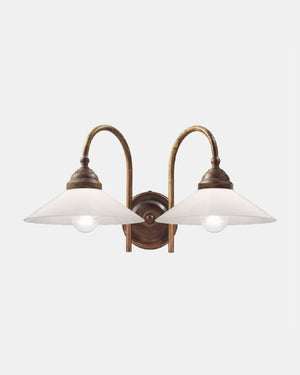 Italian Brass & Glass Two Light Wall Light