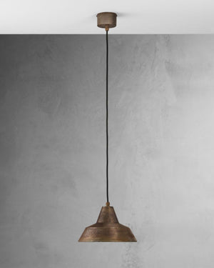 Italian Iron Vintage Pendant hanging in a grey interior space