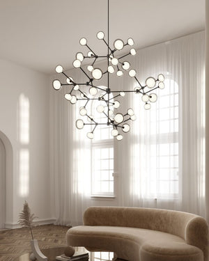 Large Layered Glass Chandelier | Clear | Black Chrome
