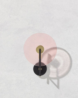 Large Matte Black Geometric Disc Wall Light | Pink Glass