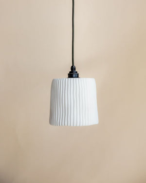 Large Ribbed Cylindrical Concrete Pendant | Bone White