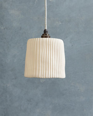 Large Ribbed Cylindrical Concrete Pendant | Sand | Lighting Collective