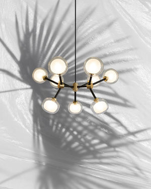 Layered Glass Chandelier | 9 Light | Clear | Brass