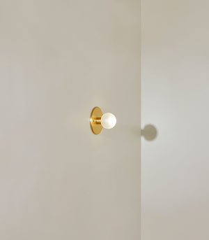 Minimalist Metal and Glass Spherical Wall Light | Orb | Small | Brass | Clear Frosted | Lighting Collective