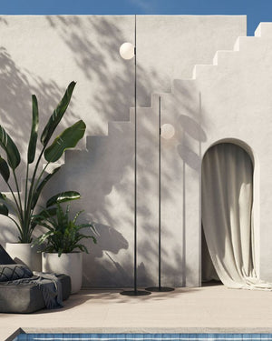Minimalist Orb and Stem Outdoor Floor Lamp | Black