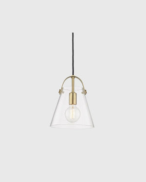 Modern Minimalist Conical Glass Pendant | Small | Brass