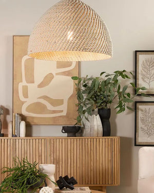 Natural Bleach Rattan Dome Pendant | Large | Lighting Collective