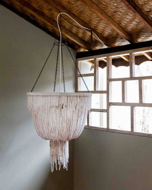 Natural Wooden Beaded Chandelier | White