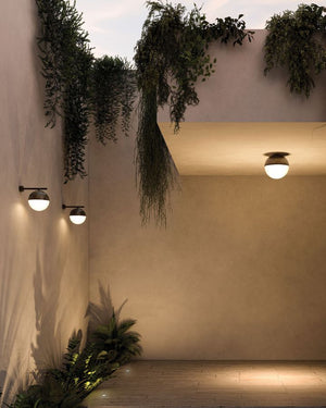 Outdoor Antique Brass Spherical Wall Light | Straight