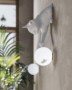 Playful Ceramic Cat Wall Light | White
